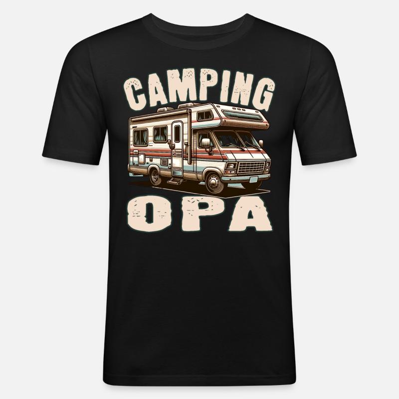 Camping Opa - Männer Slim Fit T-Shirt - Schwarz