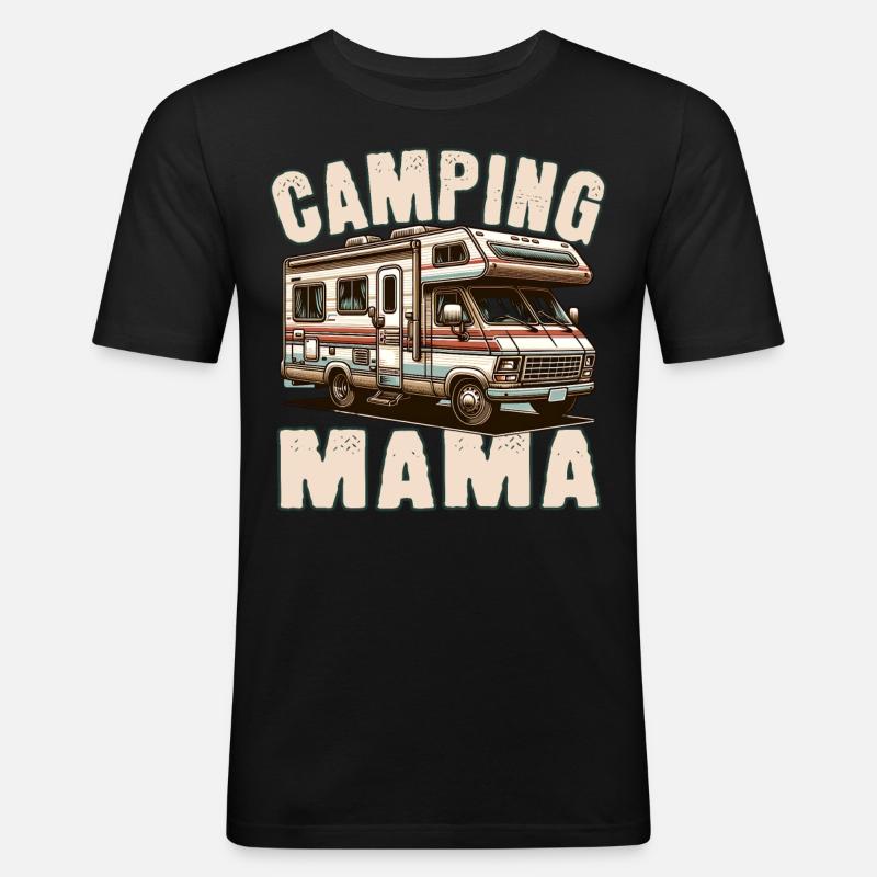 Camping Mama - Männer Slim Fit T-Shirt - Schwarz