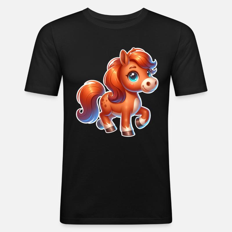 Pferd - Männer Slim Fit T-Shirt - Schwarz