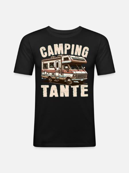 Camping Tante - Männer Slim Fit T-Shirt - Schwarz
