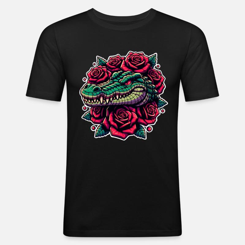 Krokodil - Männer Slim Fit T-Shirt - Schwarz