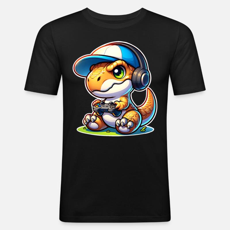 Gaming Dinosaurier T Rex - Männer Slim Fit T-Shirt - Schwarz