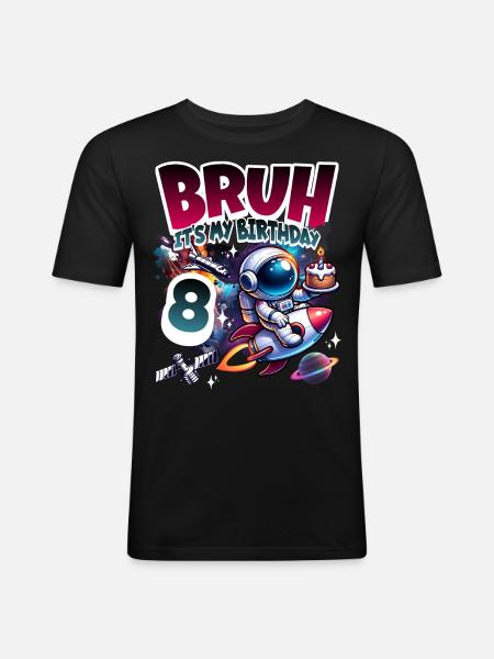 Astronaut 8th Birthday Space - Men's Slim Fit T-Shirt - black