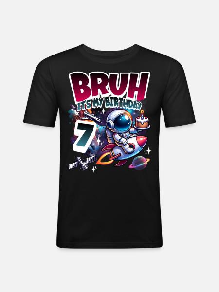Astronaut 7th Birthday Space - Men's Slim Fit T-Shirt - black