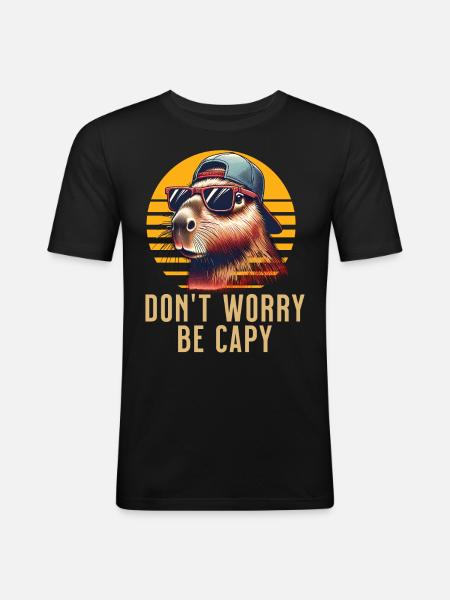 Capybara - Männer Slim Fit T-Shirt - Schwarz