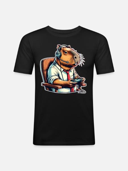 Capybara Gaming Nerd - Men's Slim Fit T-Shirt - black