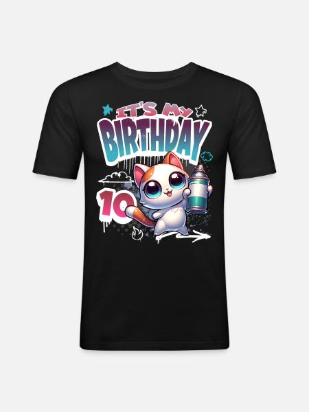 10th Birthday Cat Graffiti - Men's Slim Fit T-Shirt - black