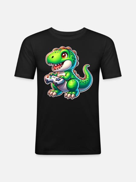 Gaming Dinosaur T Rex - Men's Slim Fit T-Shirt - black