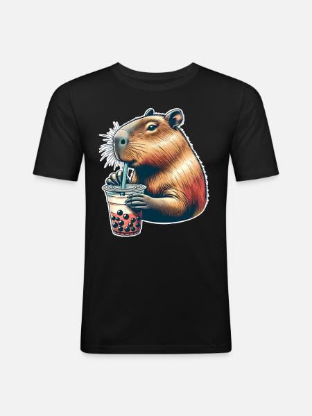 Capybara Bubble Tea - Men's Slim Fit T-Shirt - black
