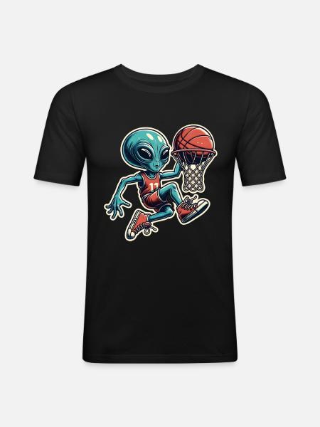 Basketball Dunking Alien - Men's Slim Fit T-Shirt - black