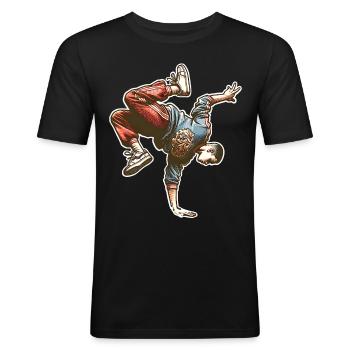 Breakdance - Männer Slim Fit T-Shirt - Schwarz - Vorne - Nik (191cm)