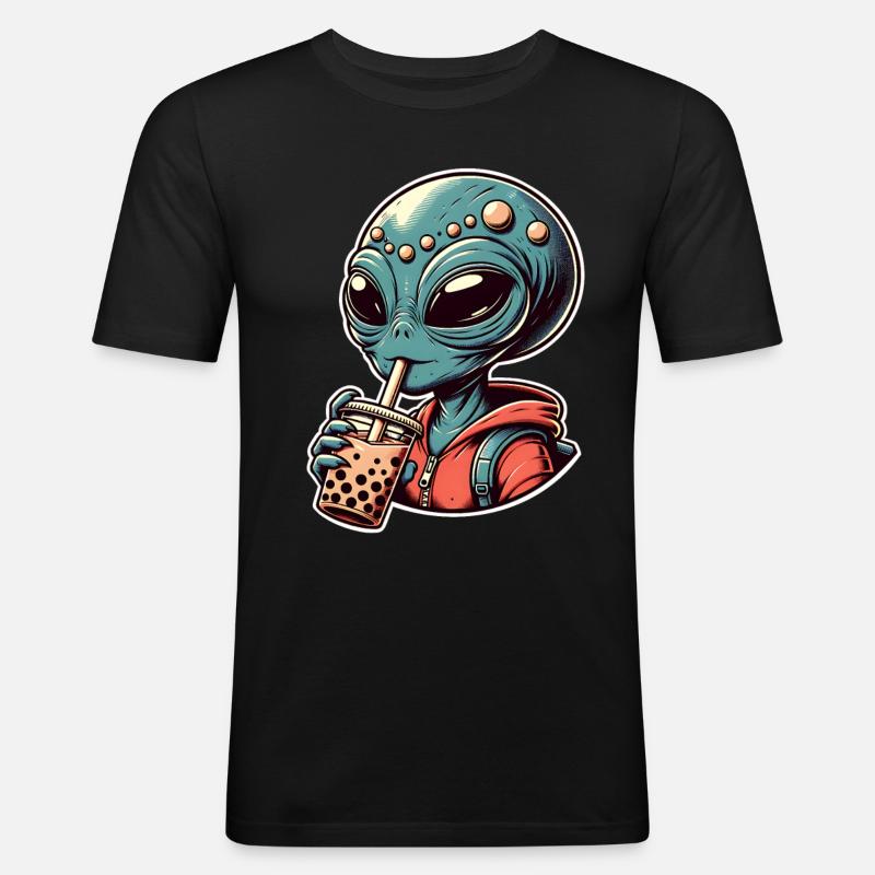 Alien Bubble Tea - Männer Slim Fit T-Shirt - Schwarz