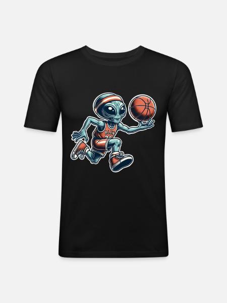 Alien Basketball Dunking - Men's Slim Fit T-Shirt - black