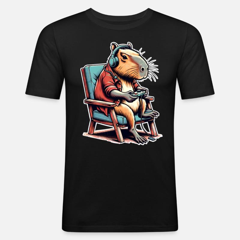 Capybara Gaming Nerd - Men's Slim Fit T-Shirt - black