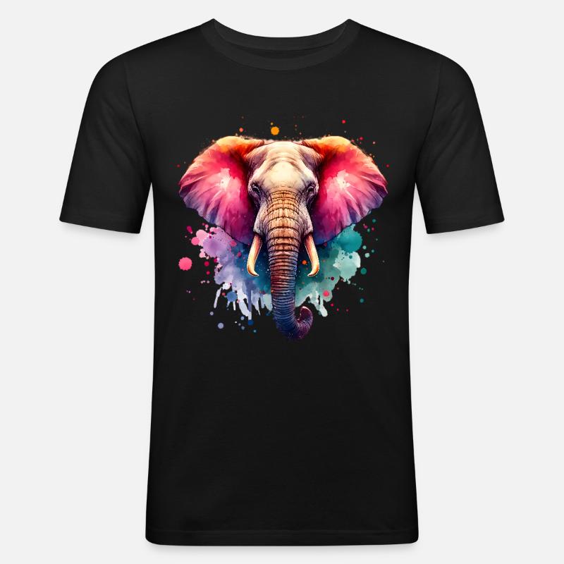 Elefant - Männer Slim Fit T-Shirt - Schwarz