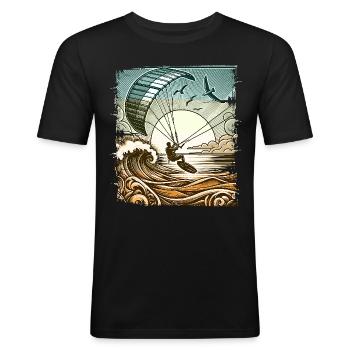 Kitesurfen Kitesurf Kitesurfer Kiteboard - Männer Slim Fit T-Shirt - Schwarz - Vorne - Nik (191cm)