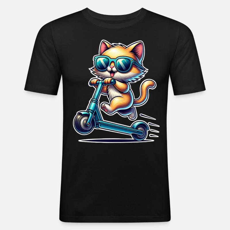 E-Scooter E-Scooter Katt Scooter - Slim Fit T-shirt herr - svart