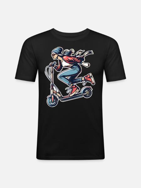 E-Scooter E-Roller Frau Scooter - Männer Slim Fit T-Shirt - Schwarz