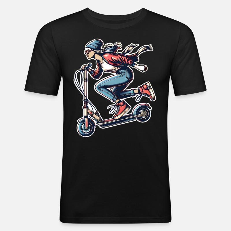 E-Scooter E-Roller Frau Scooter - Männer Slim Fit T-Shirt - Schwarz