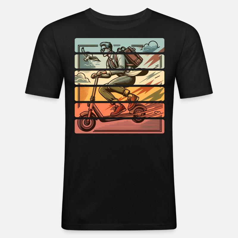 E-Scooter E-Roller Tretroller - Männer Slim Fit T-Shirt - Schwarz