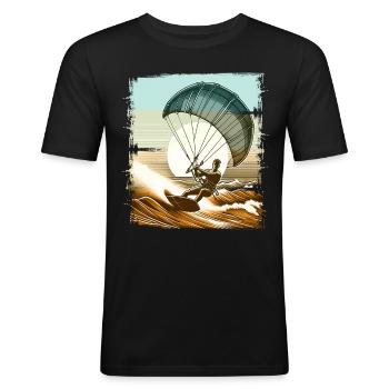 Kitesurfen Kitesurf Kitesurfer Kiteboard - Männer Slim Fit T-Shirt - Schwarz - Vorne - Nik (191cm)