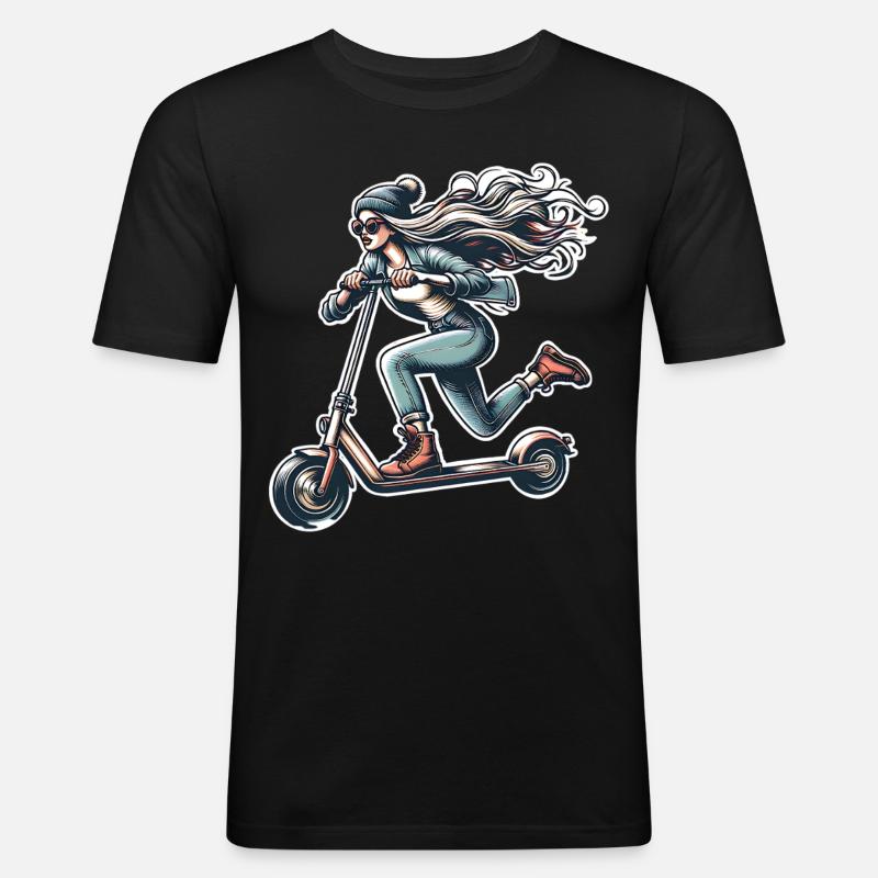 E-Scooter E-Roller Frau Scooter - Männer Slim Fit T-Shirt - Schwarz