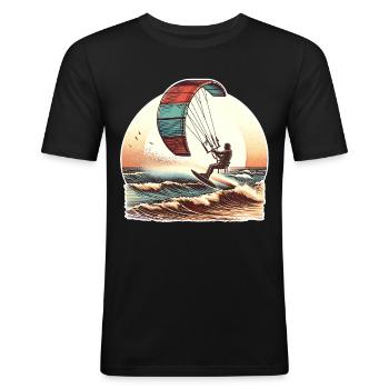 Kitesurf Kitesurfer Kiteboard - Männer Slim Fit T-Shirt - Schwarz - Vorne - Nik (191cm)