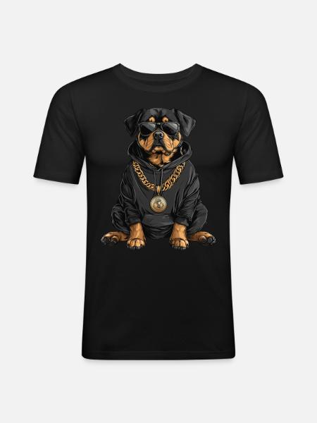 Cool Rottweiler in hip-hop style - Men's Slim Fit T-Shirt - black