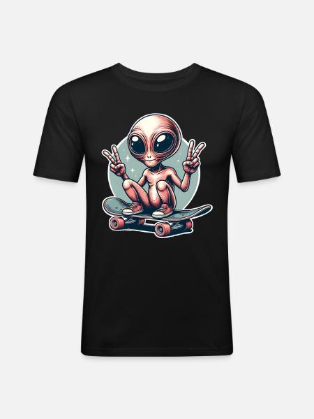 Alien Skateboard Skater Skate - Men's Slim Fit T-Shirt - black