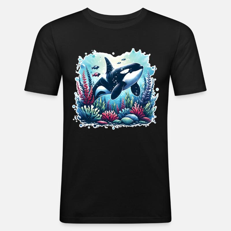 Orca Schwertwal - Männer Slim Fit T-Shirt - Schwarz