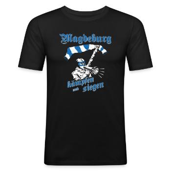 Magdeburg kämpfen und siegen No II - Männer Slim Fit T-Shirt - Schwarz - Vorne - Nik (191cm)
