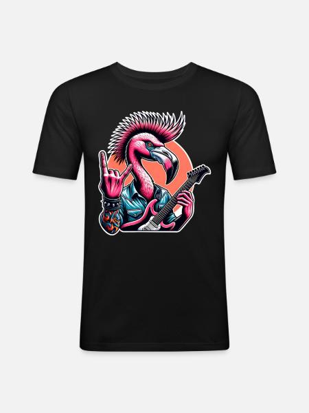 Flamingo Rock and Roll guitarist - Men's Slim Fit T-Shirt - black