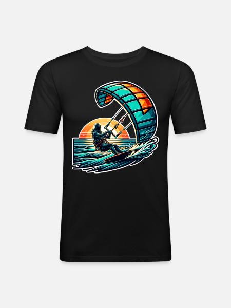 Kitesurf Kitesurfer Kiteboard - T-shirt près du corps Homme - noir