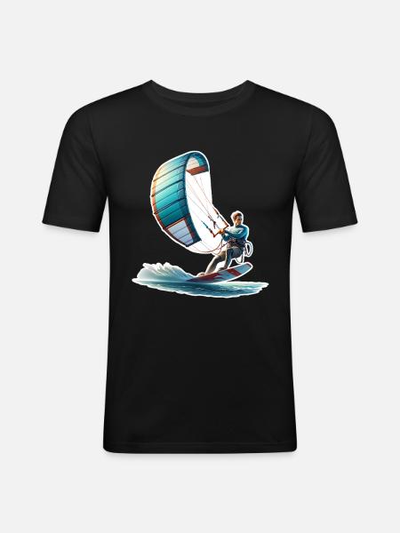 Kitesurfen Kitesurfer Kiteboard - Mannen slim fit T-shirt - zwart