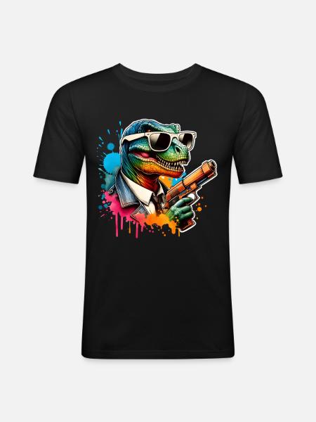T Rex Dinosaur Water Gun - Men's Slim Fit T-Shirt - black