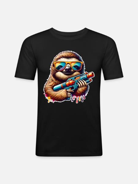 Sloth Water Gun - Men's Slim Fit T-Shirt - black