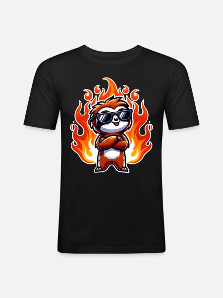 Sloth Cool Flames Fire - Men's Slim Fit T-Shirt - black