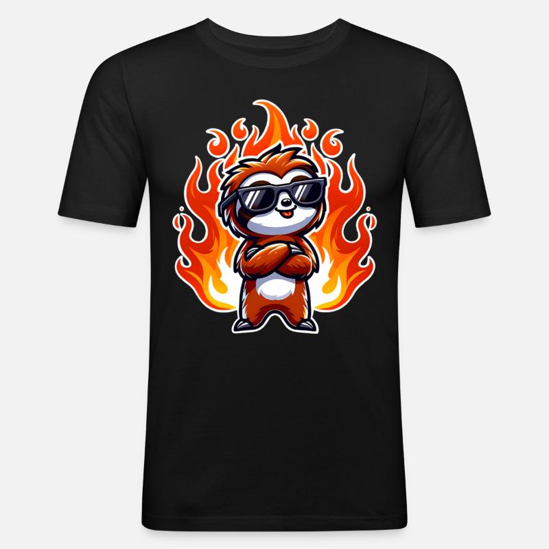 Sloth Cool Flames Fire - Men's Slim Fit T-Shirt - black