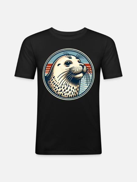 Seehund Robbe - Männer Slim Fit T-Shirt - Schwarz