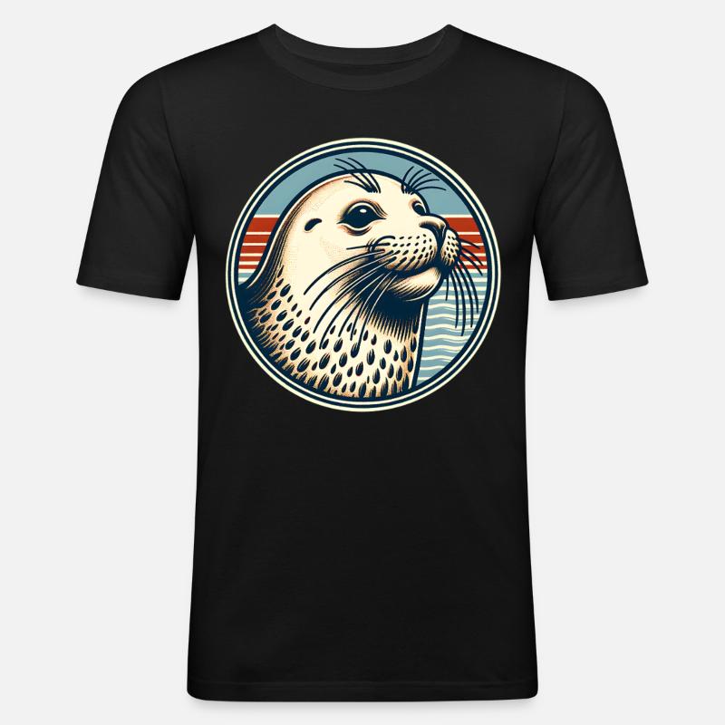 Seehund Robbe - Männer Slim Fit T-Shirt - Schwarz