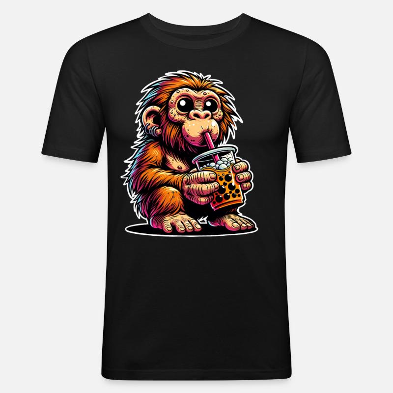 Neandertaler Bubble Tea - Männer Slim Fit T-Shirt - Schwarz