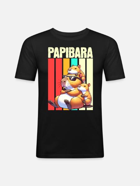 Papibara Capybara Father Dad - Men's Slim Fit T-Shirt - black