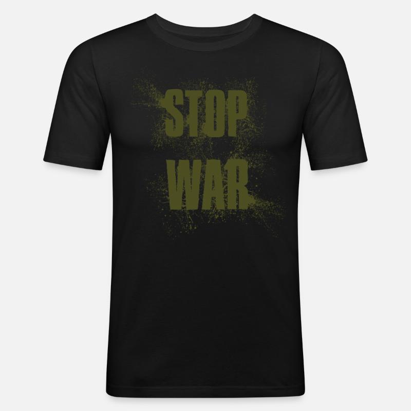 STOP WAR – NO WAR - PEACE - Männer Slim Fit T-Shirt - Schwarz