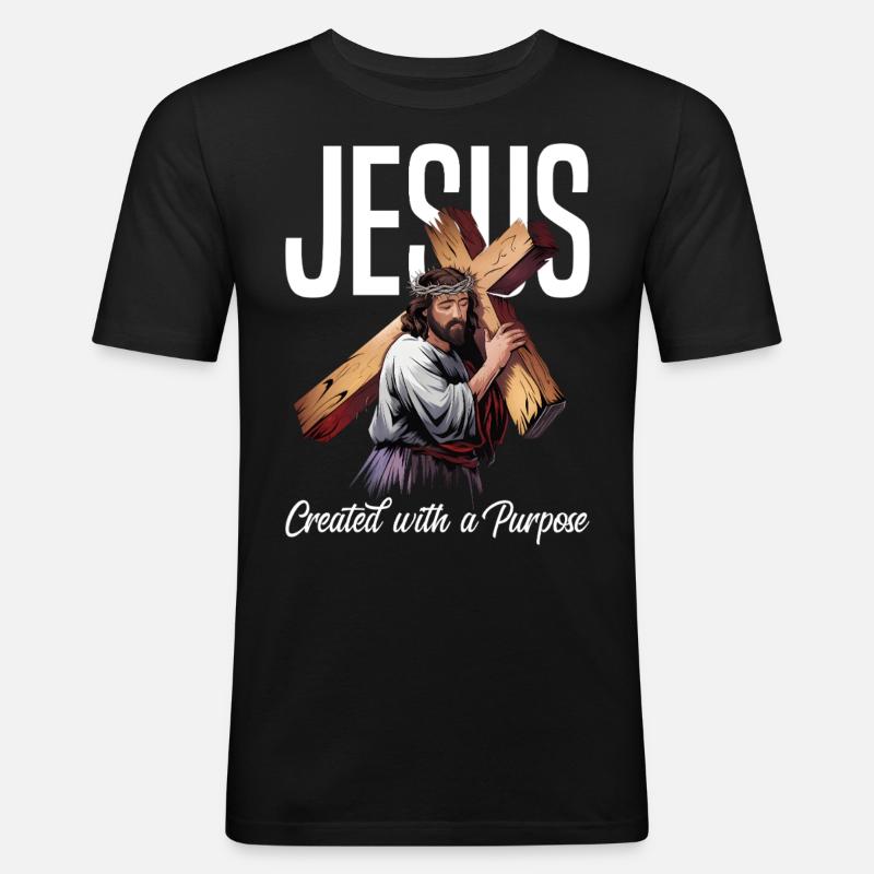 Jesus Created With A Purpose - Männer Slim Fit T-Shirt - Schwarz