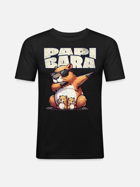 Papibara Capybara Father Dad - Men's Slim Fit T-Shirt - black