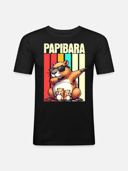 Papibara Capybara Father Dad - Men's Slim Fit T-Shirt - black