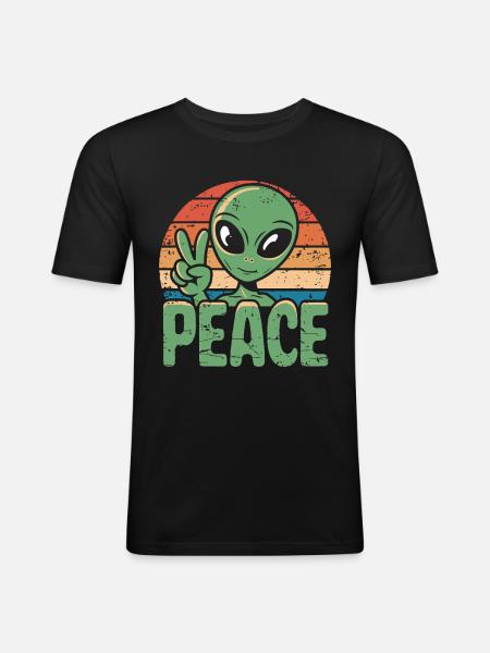 Alien UFO Peace - Men's Slim Fit T-Shirt - black
