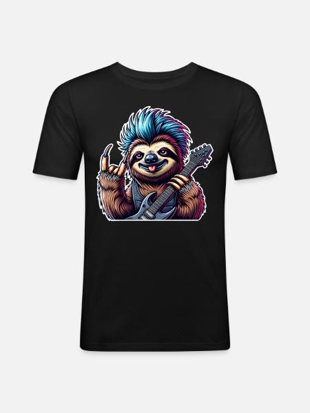 Sloth Rock and Roll Guitarist - Men's Slim Fit T-Shirt - black