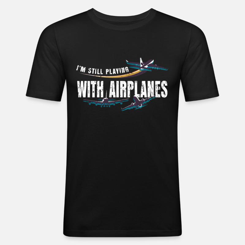Flugzeug Pilot - Männer Slim Fit T-Shirt - Schwarz