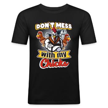Poulets Poulailler Plaisir - T-shirt près du corps Homme - noir - Devant - Nik (191cm)